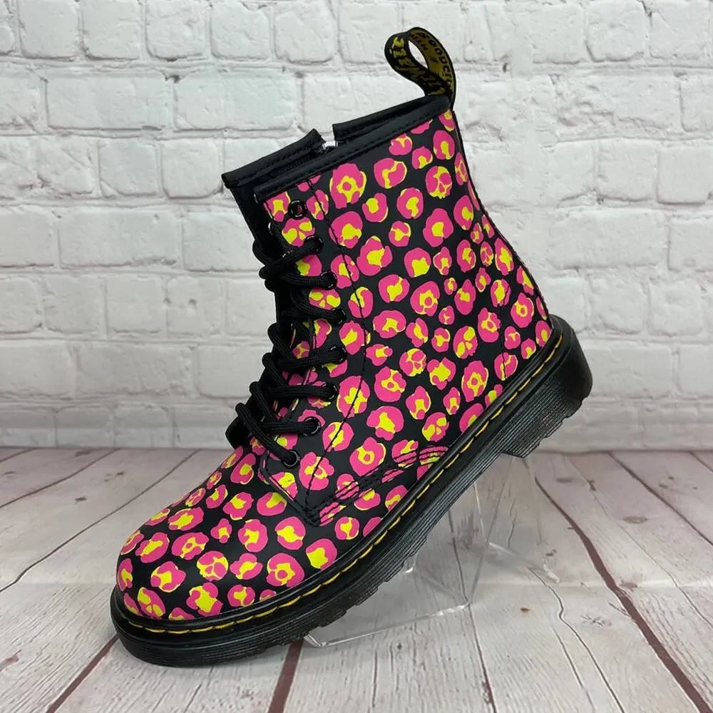 Dr. Martens 1460 Pink Leopard Hydro Leather Lace Up Boots Girls Youth Size 3